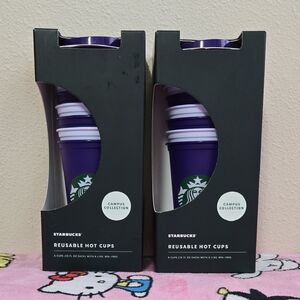 Starbucks Purple Reusable Hot Cups Set Campus Collection x2